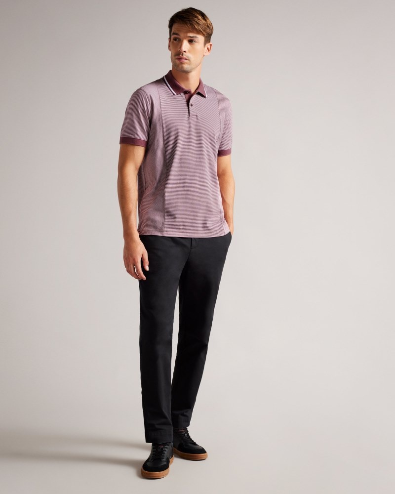 Maroon Men's Ted Baker Taigaa SS Regular Striped Panelled Polo Shirt Price In India | K8Z-4768