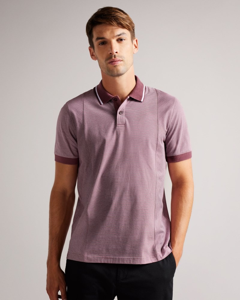 Maroon Men's Ted Baker Taigaa SS Regular Striped Panelled Polo Shirt Price In India | K8Z-4768