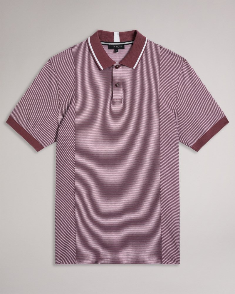 Maroon Men's Ted Baker Taigaa SS Regular Striped Panelled Polo Shirt Price In India | K8Z-4768