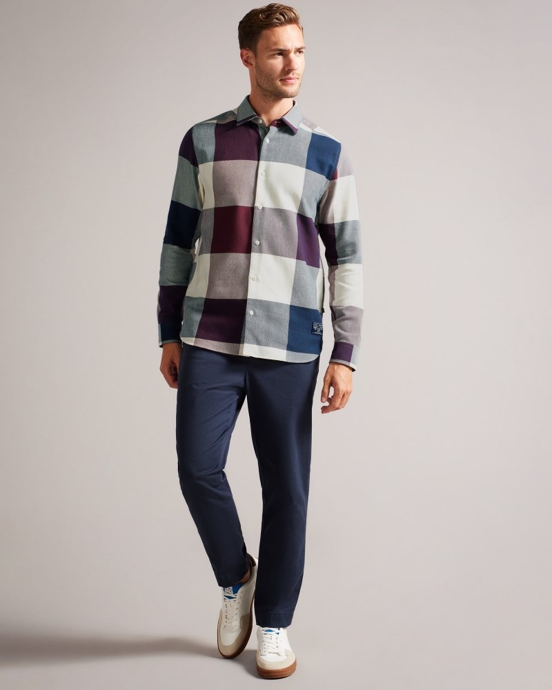 Mid Blue Men's Ted Baker Neetly LS Large Scale Check Shirt Price In India | F9L-1609