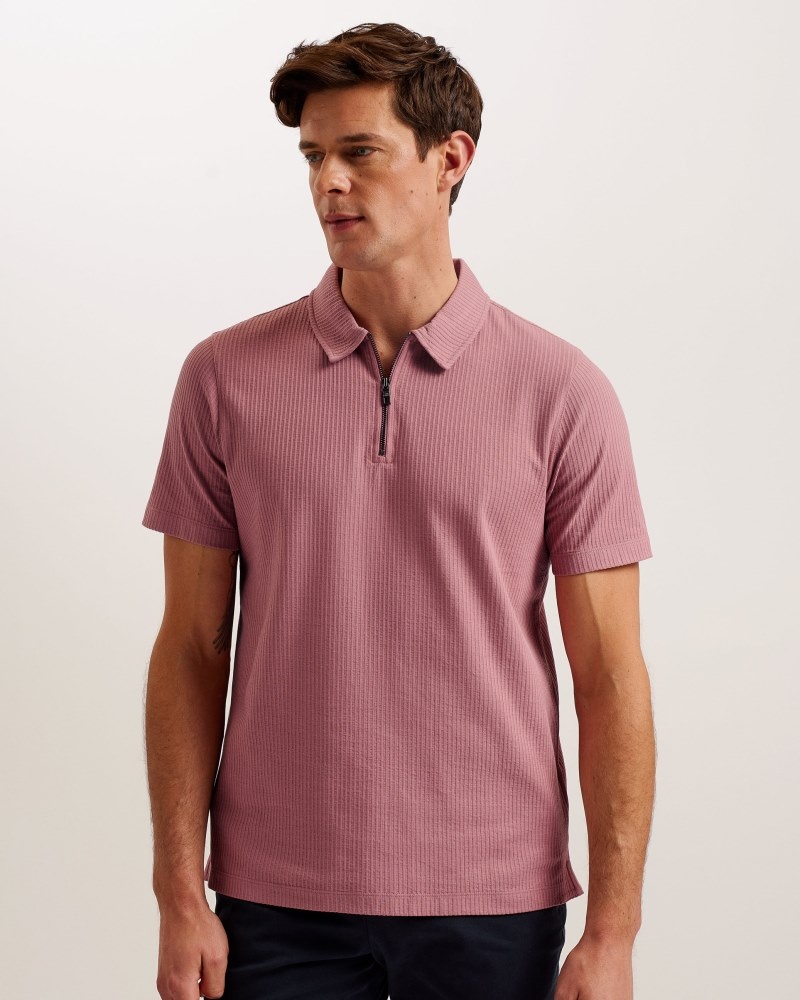 Mid Pink Men's Ted Baker Zarkes SS Regular Zip Polo Shirt Price In India | V2R-6948