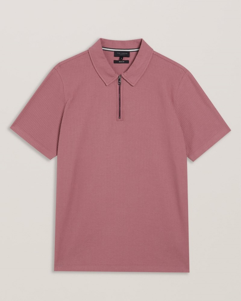 Mid Pink Men's Ted Baker Zarkes SS Regular Zip Polo Shirt Price In India | V2R-6948