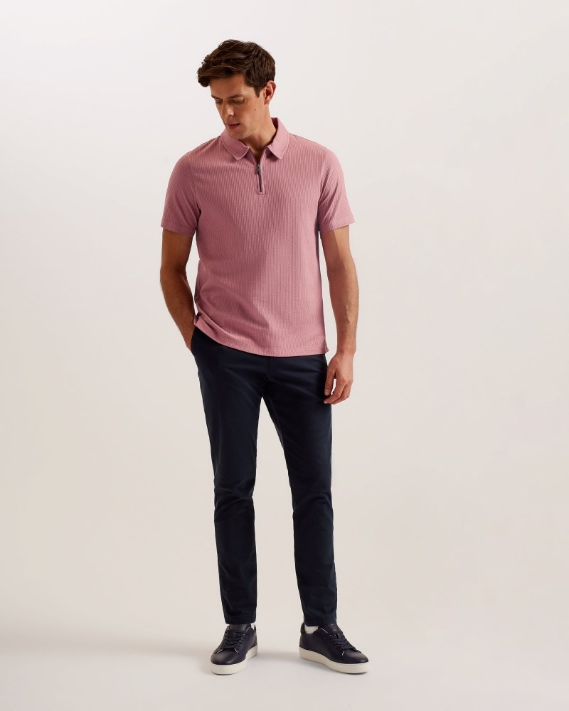 Mid Pink Men\'s Ted Baker Zarkes SS Regular Zip Polo Shirt Price In India | V2R-6948