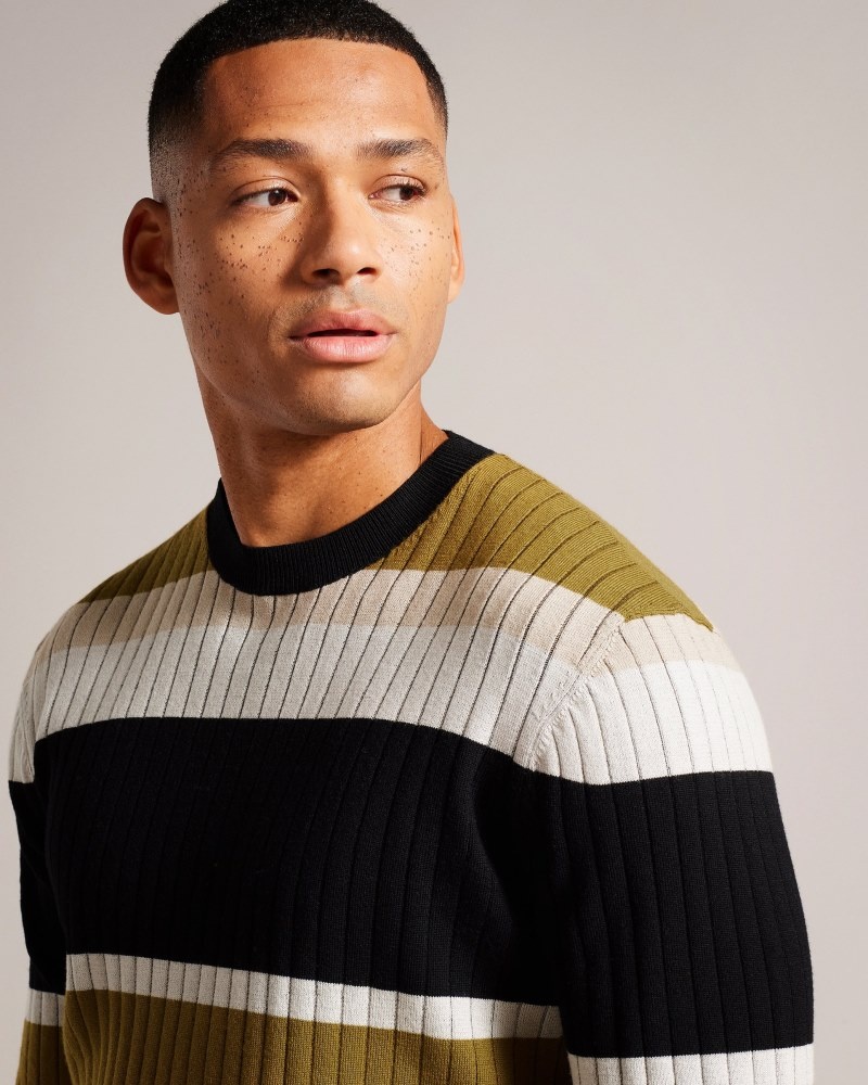 Natural Men's Ted Baker Array LS Regular Striped Crew Neck Sweaters Price In India | A8F-9918