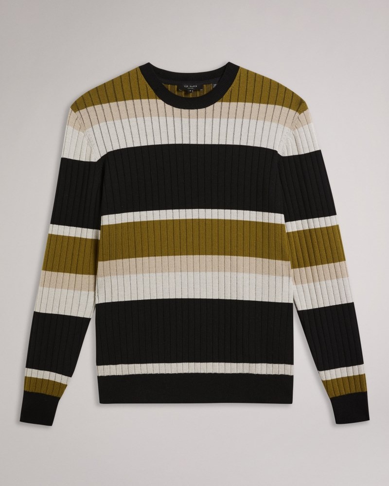 Natural Men's Ted Baker Array LS Regular Striped Crew Neck Sweaters Price In India | A8F-9918