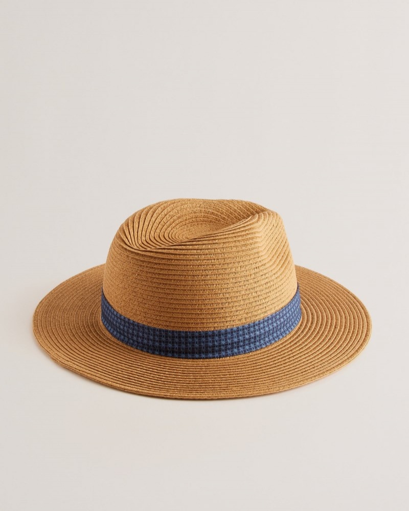 Natural Men's Ted Baker Hurcann Straw Fedora Hat Price In India | A2Q-4315