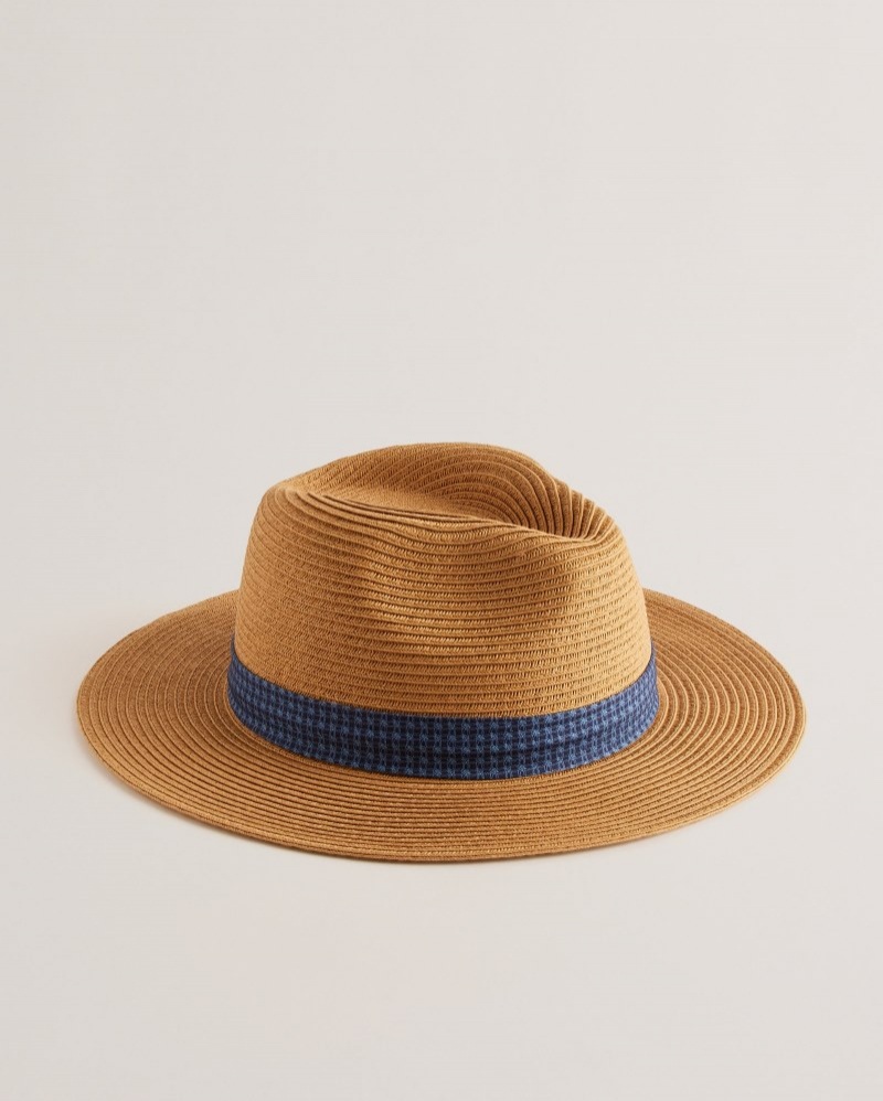 Natural Men\'s Ted Baker Hurcann Straw Fedora Hat Price In India | A2Q-4315