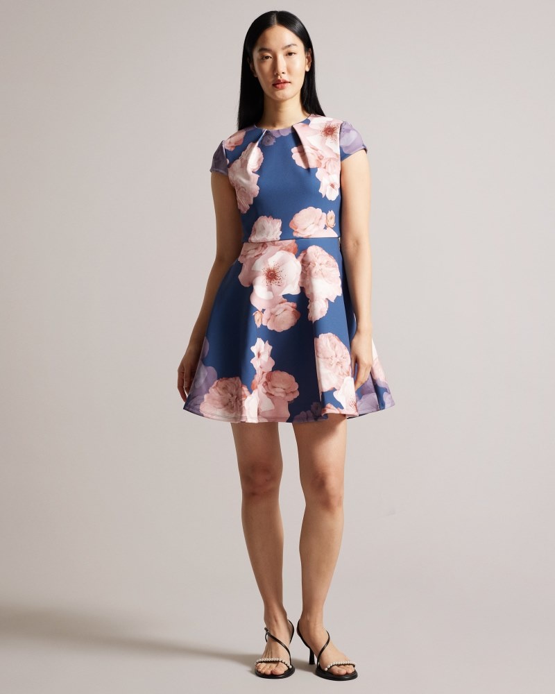 Natural Women's Ted Baker Trinia Printed Skater Dress Price In India | J6R-3476