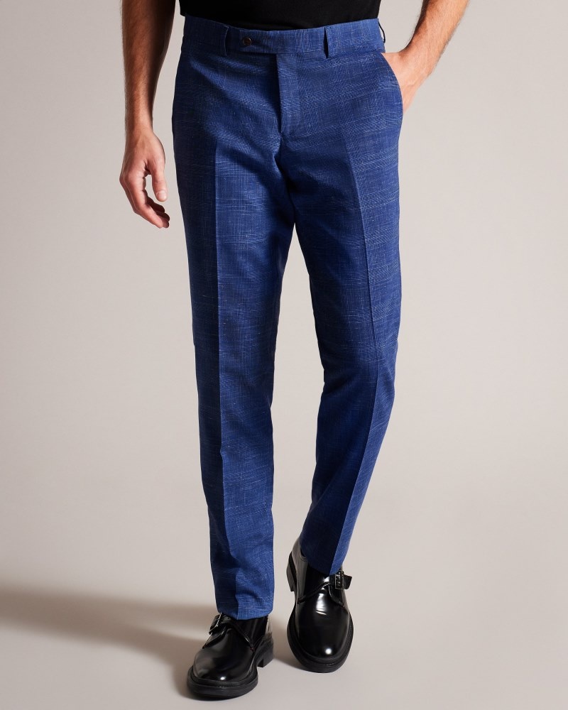 Navy Men's Ted Baker Audent Navy Linen Check Trousers Price In India | F2S-7637