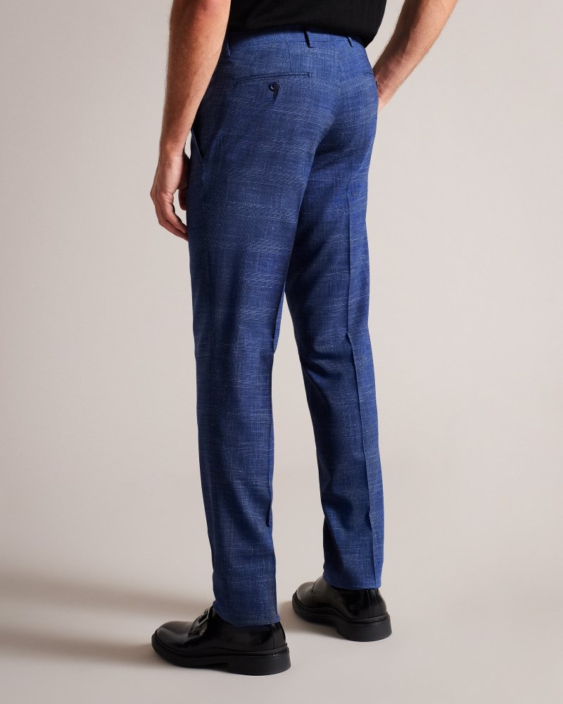 Navy Men's Ted Baker Audent Navy Linen Check Trousers Price In India | F2S-7637