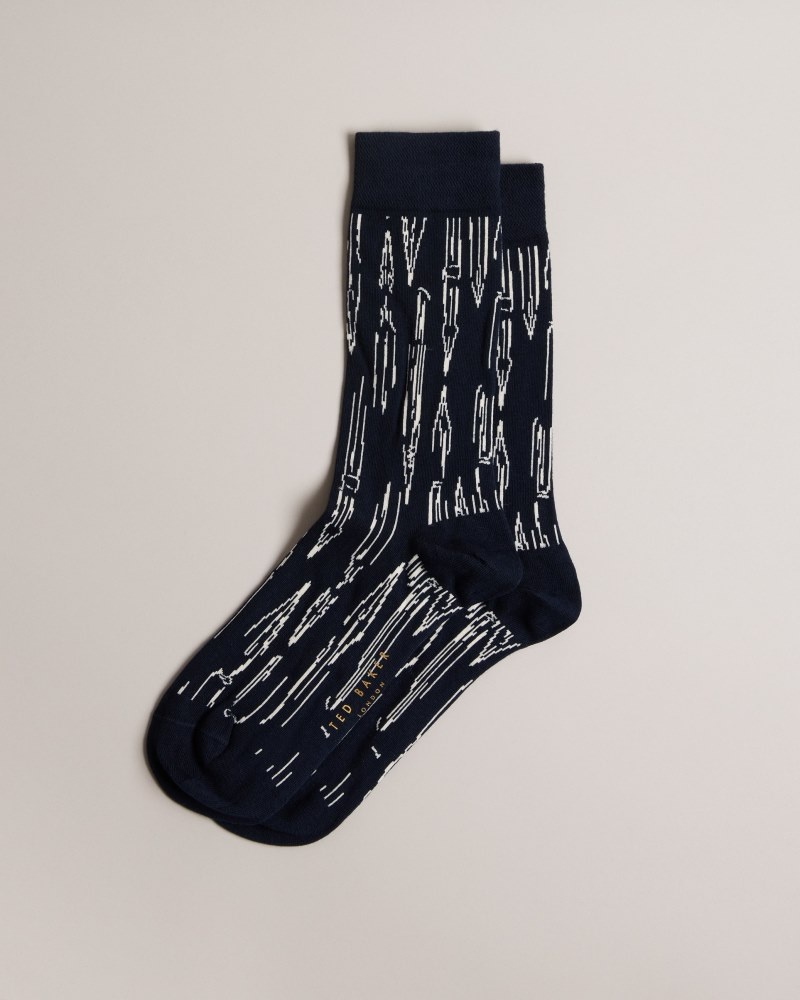 Navy Men's Ted Baker Boilin Pen Pattern Sock Price In India | R7N-6351