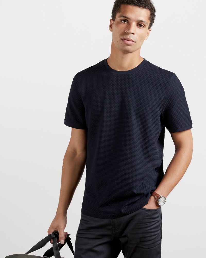 Navy Men's Ted Baker Caramel SS Textured Tshirt Price In India | P9A-5708