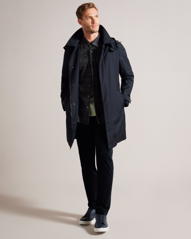 Navy Men's Ted Baker Comptun Lightweight Commuter Mac Price In India | R3N-1138