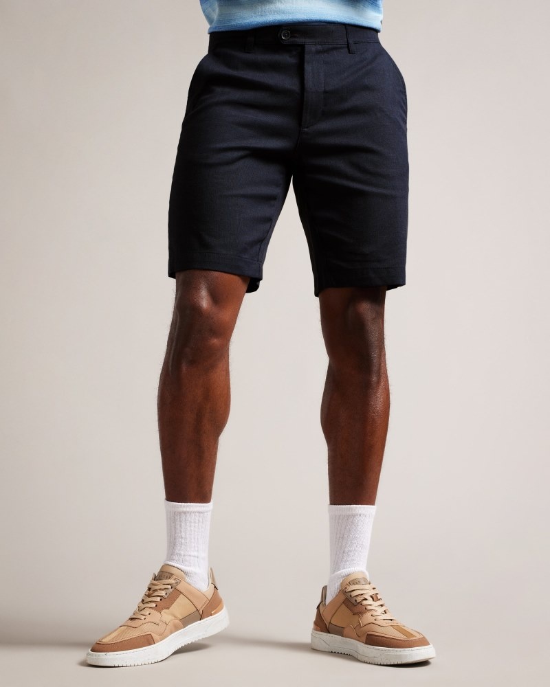 Navy Men's Ted Baker Cortrom Semi Plain Short Price In India | O7J-8941