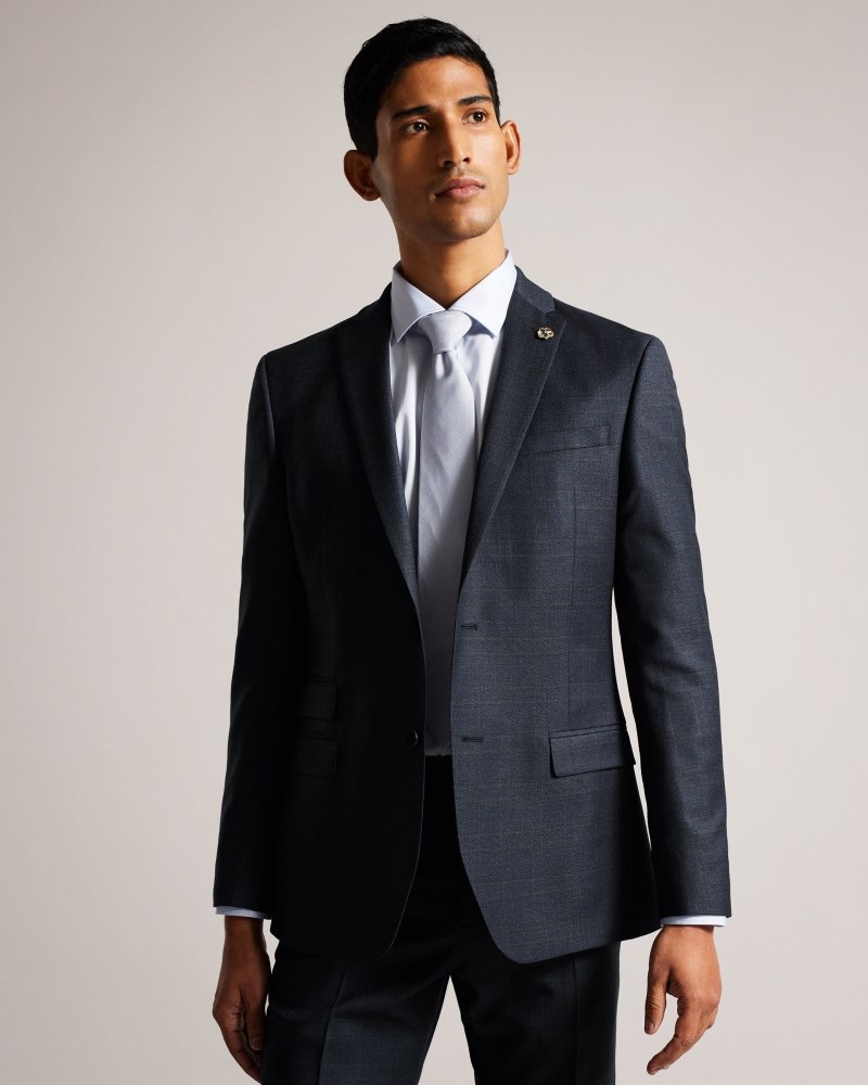 Navy Men\'s Ted Baker Cromjs Navy Choc Check Jacket Suits Price In India | F9S-7552