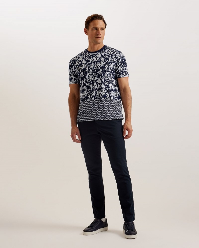 Navy Men's Ted Baker Dodems SS Regular Printed T-Shirt Price In India | H1C-3654