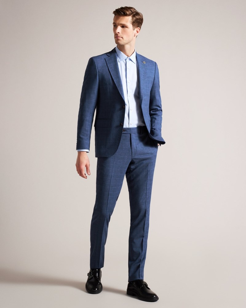 Navy Men's Ted Baker Drydenj Navy Check Suit Jacket Suits Price In India | G9X-5720