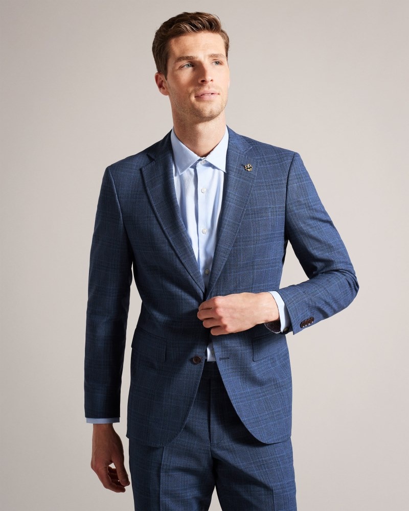 Navy Men\'s Ted Baker Drydenj Navy Check Suit Jacket Suits Price In India | G9X-5720