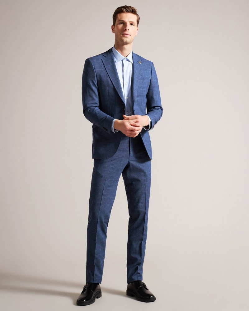 Navy Men\'s Ted Baker Drydent Navy Check Suit Trousers Price In India | K9B-4867