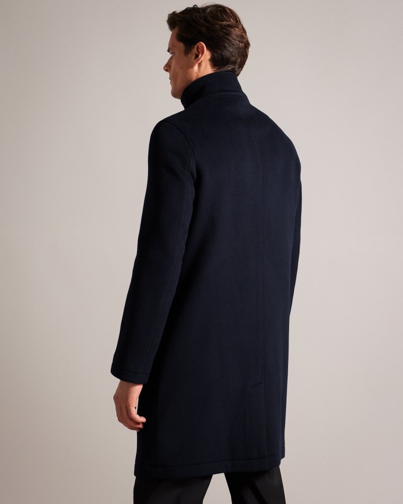 Navy Men's Ted Baker Ederson Wool Blend Funnel Neck Coat Price In India | M6P-9415