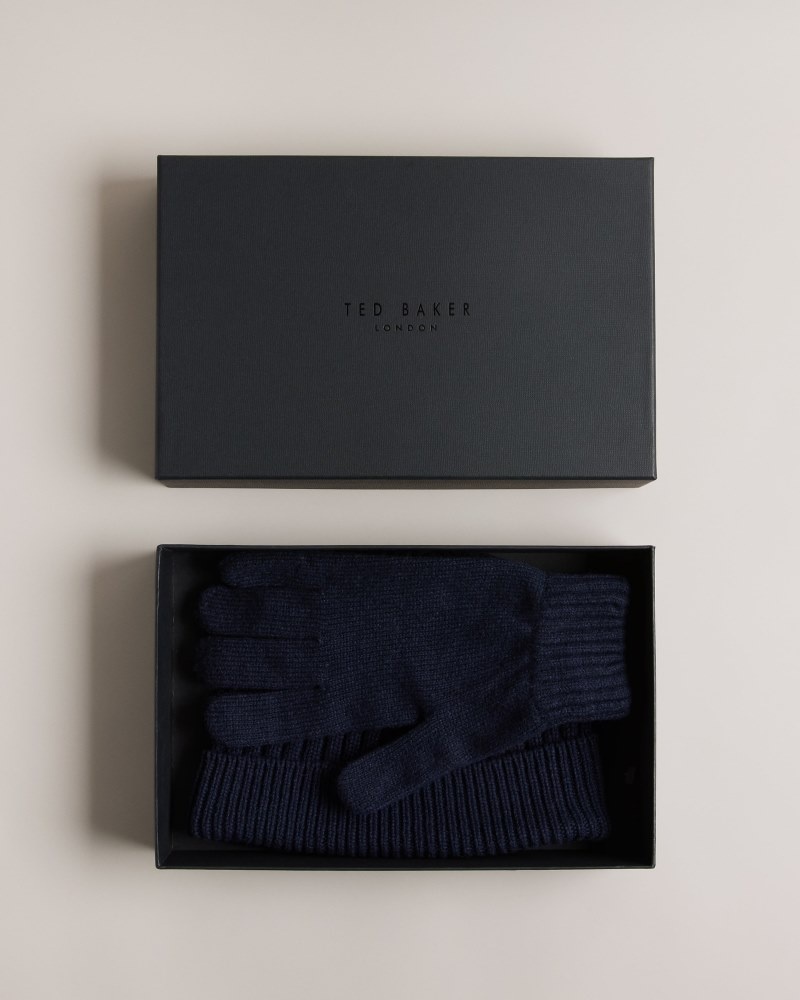 Navy Men\'s Ted Baker Frairs Rib Stitched Hat and Glove Gift Set Hats Price In India | Q4S-4766