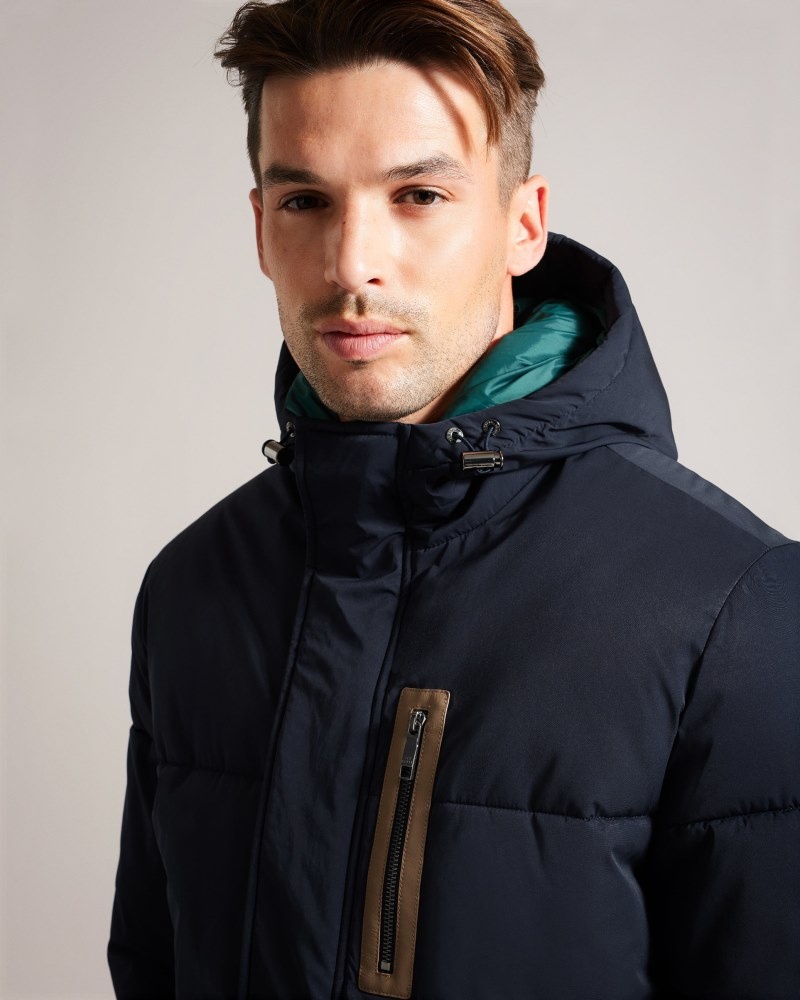 Navy Men's Ted Baker Kinmont Short Hooded Puffer Jacket Price In India | V5M-1551