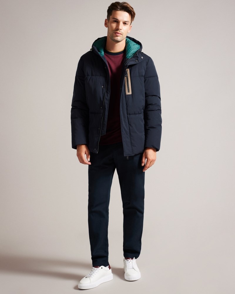 Navy Men's Ted Baker Kinmont Short Hooded Puffer Jacket Price In India | V5M-1551