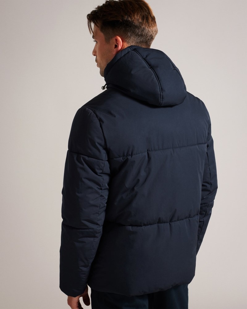 Navy Men's Ted Baker Kinmont Short Hooded Puffer Jacket Price In India | V5M-1551