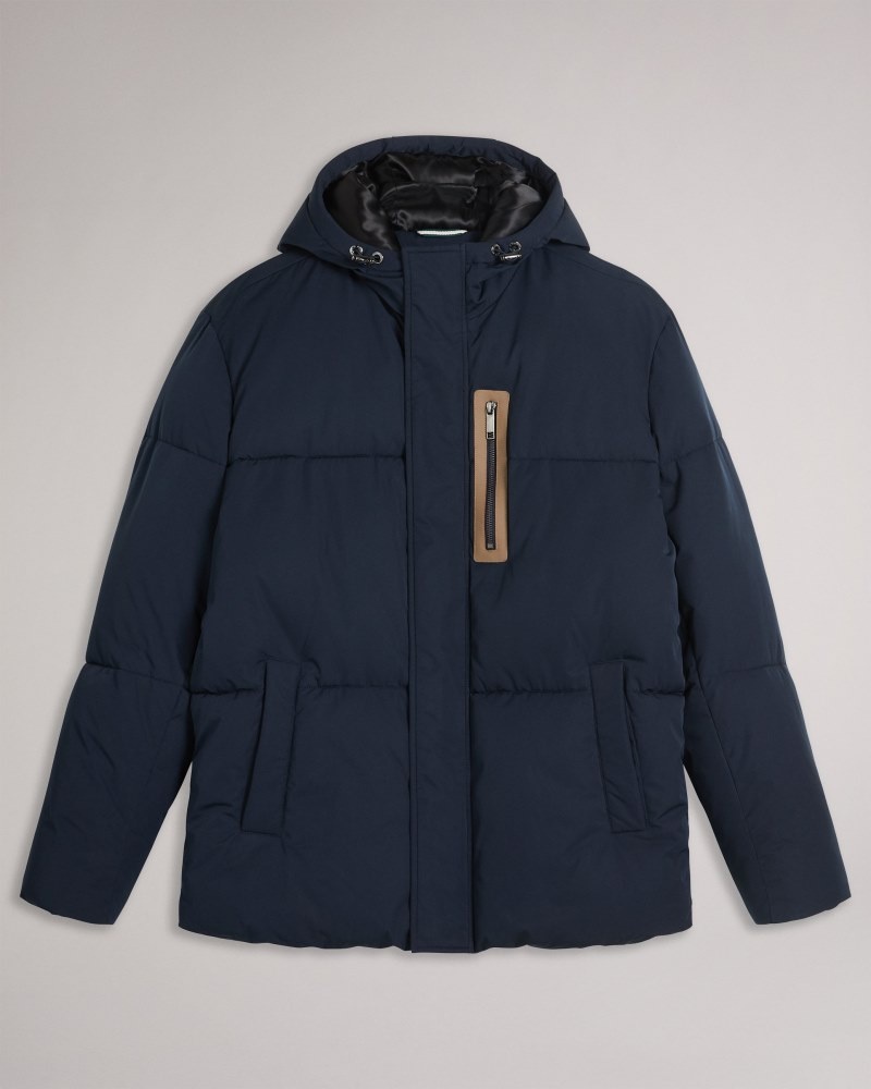 Navy Men's Ted Baker Kinmont Short Hooded Puffer Jacket Price In India | V5M-1551