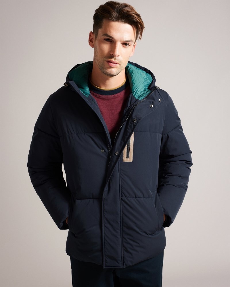 Navy Men\'s Ted Baker Kinmont Short Hooded Puffer Jacket Price In India | V5M-1551