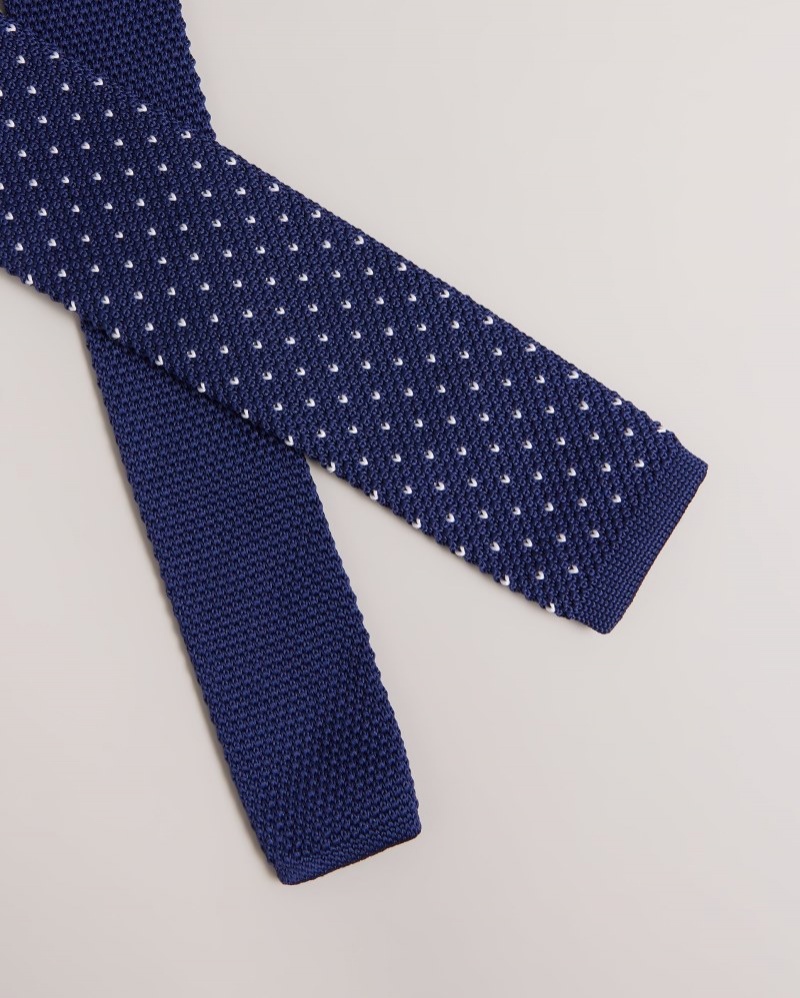 Navy Men's Ted Baker Knitena Spot Knitted Tie Price In India | C0L-8627