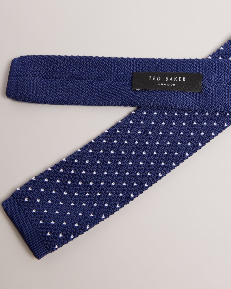 Navy Men's Ted Baker Knitena Spot Knitted Tie Price In India | C0L-8627