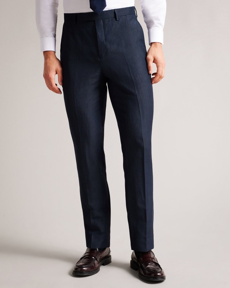 Navy Men's Ted Baker Lancet Slim Fit Wool Linen Trousers Price In India | C9O-6981