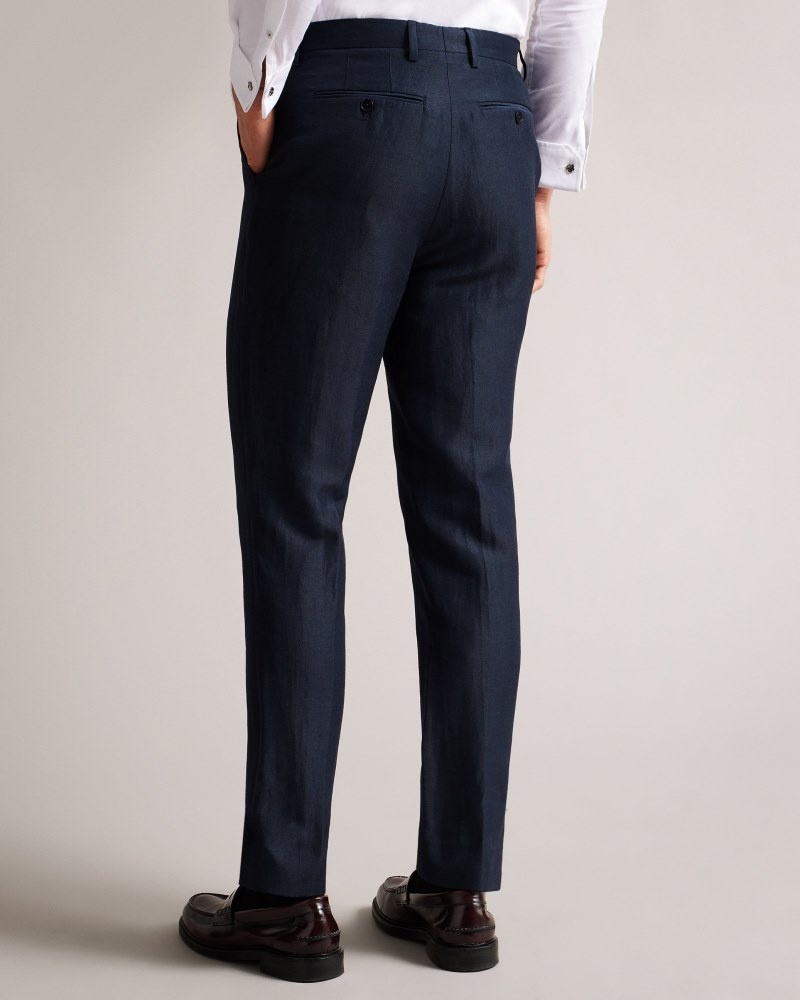 Navy Men's Ted Baker Lancet Slim Fit Wool Linen Trousers Price In India | C9O-6981