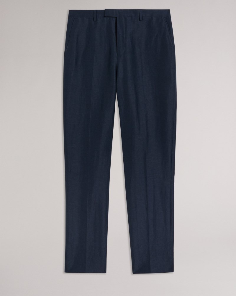 Navy Men's Ted Baker Lancet Slim Fit Wool Linen Trousers Price In India | C9O-6981