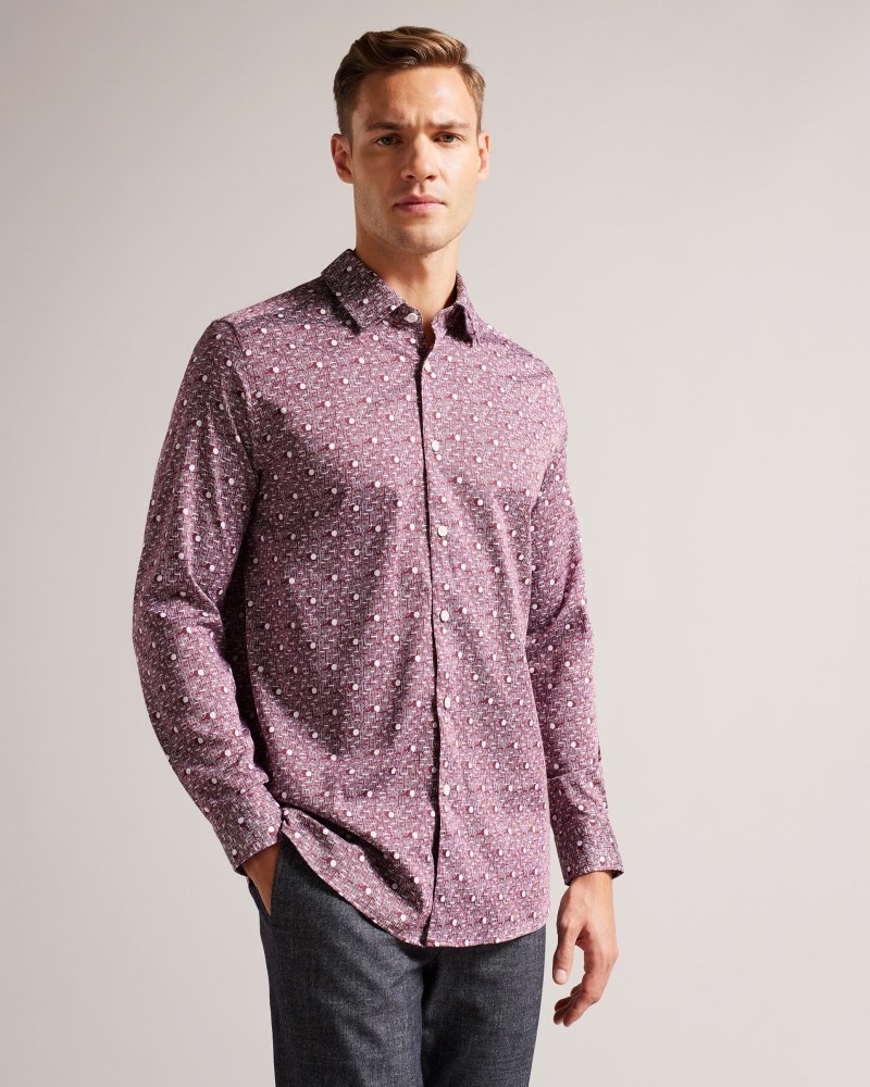 Navy Men's Ted Baker Maccle LS Spot Print Shirt Price In India | Y4V-6833