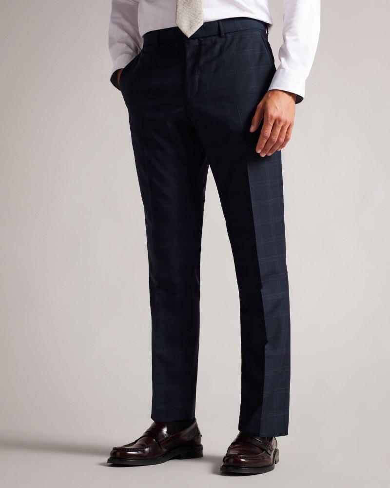 Navy Men's Ted Baker Meraets Slim Fit Navy Check Suit Trousers Suits Price In India | Y0U-6295