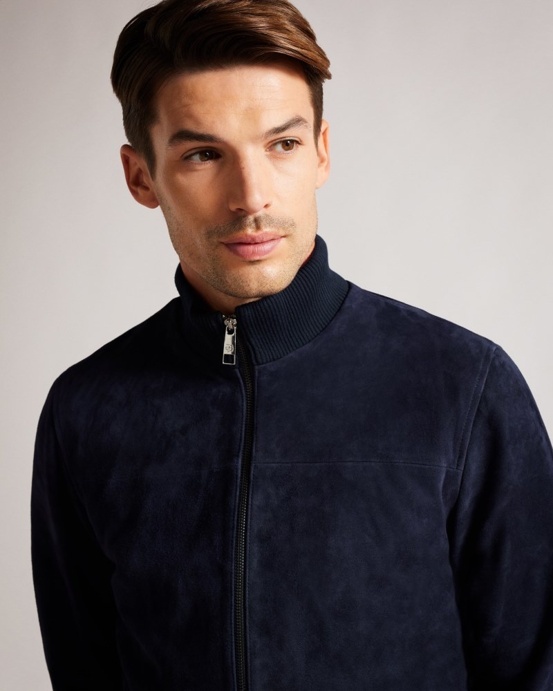 Navy Men's Ted Baker Peveril Suede Funnel Bomber Price In India | M9Z-6428