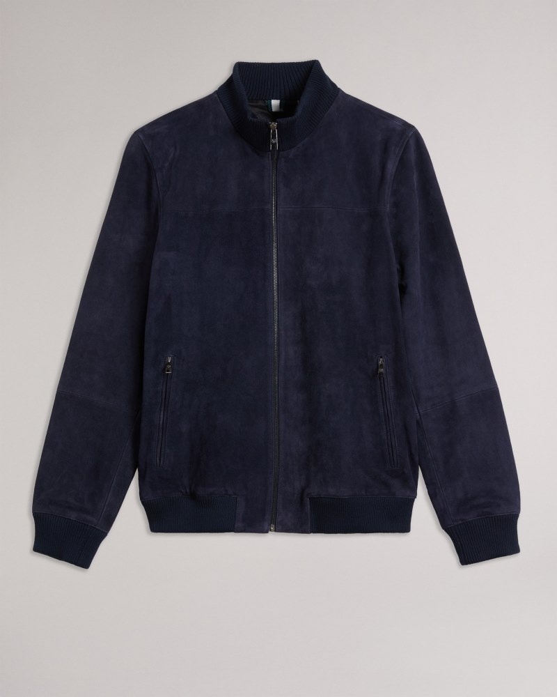 Navy Men's Ted Baker Peveril Suede Funnel Bomber Price In India | M9Z-6428