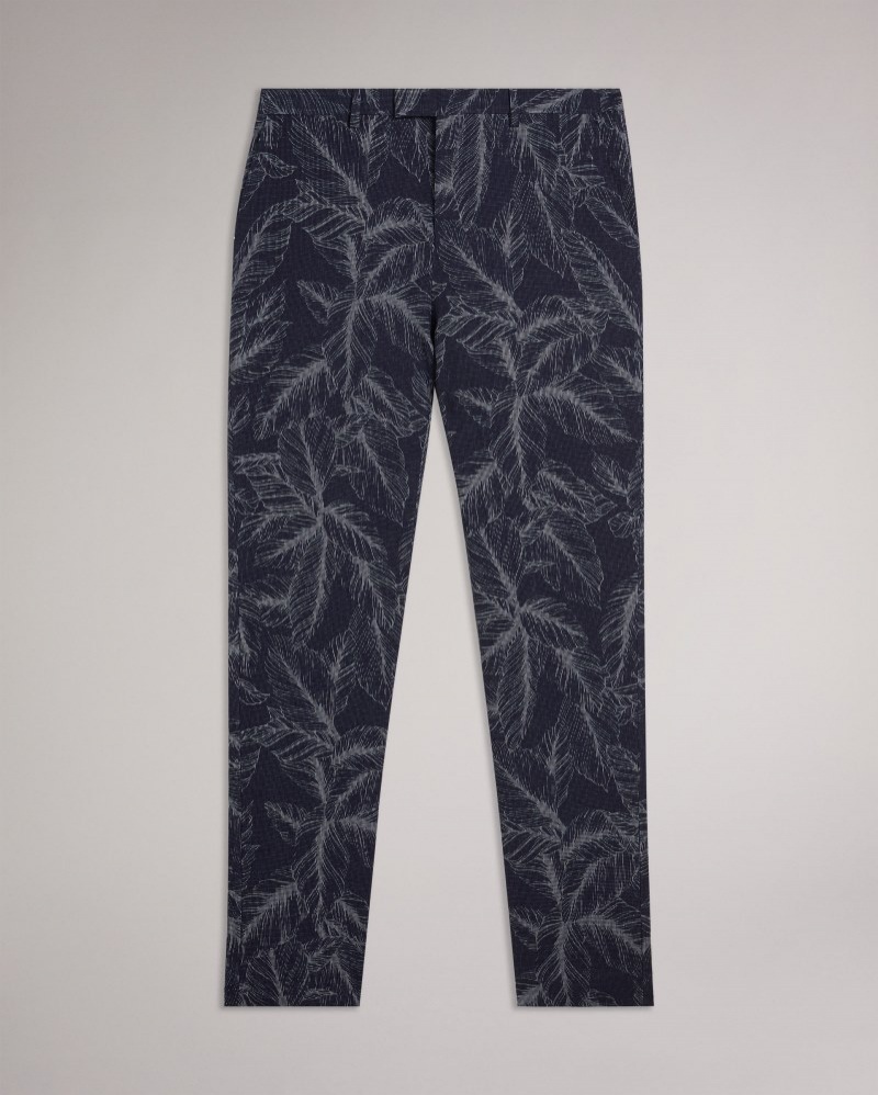 Navy Men's Ted Baker Postot Cotton Linen Printed Trousers Price In India | N0D-3933