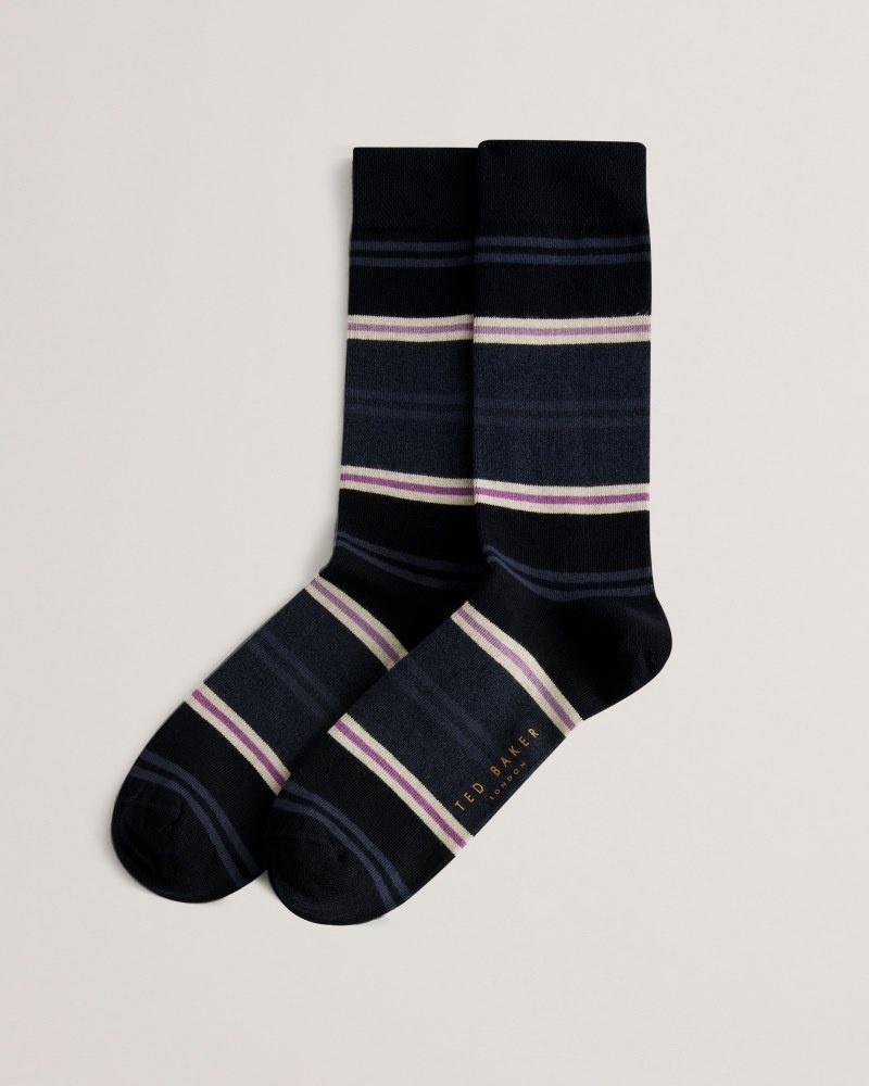 Navy Men's Ted Baker Sokkfiv Striped Sock Price In India | Q5L-9786