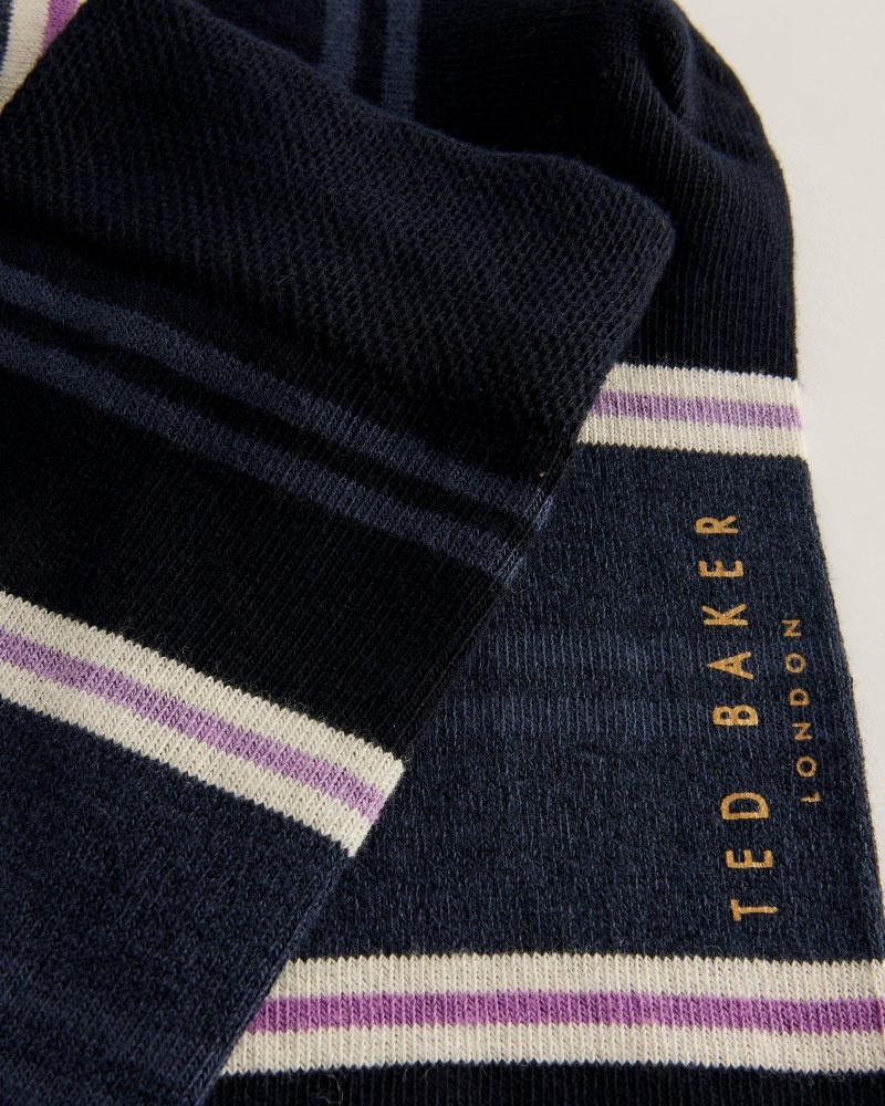 Navy Men's Ted Baker Sokkfiv Striped Sock Price In India | Q5L-9786