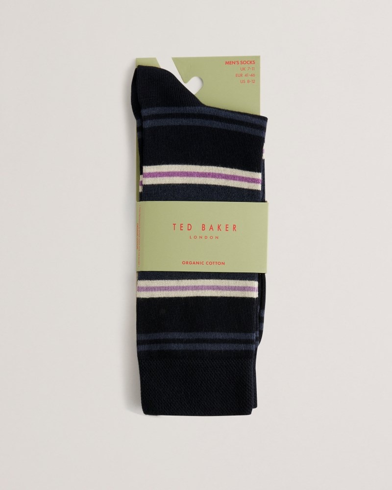 Navy Men\'s Ted Baker Sokkfiv Striped Sock Price In India | Q5L-9786