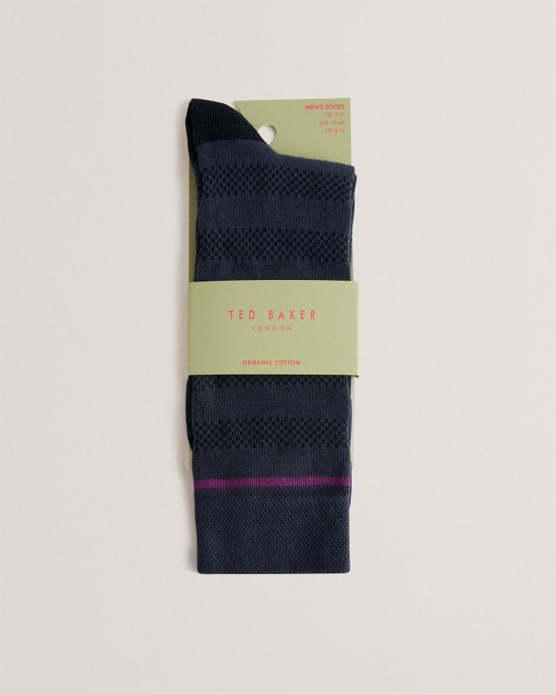 Navy Men\'s Ted Baker Sokktwo Textured Stripe Sock Price In India | M9Q-0124