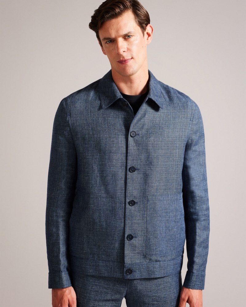 Navy Men\'s Ted Baker Tayloj Linen Wool Jacket Price In India | L1Z-9031