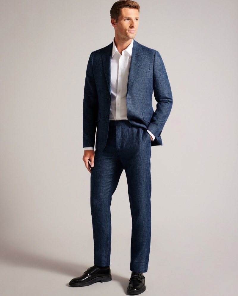 Navy Men's Ted Baker Taylort Slim Linen Wool Trousers Price In India | B5R-3462