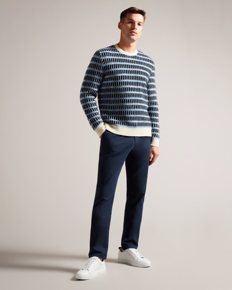 Navy Men's Ted Baker Waylen LS Textured Stripe Crew Neck Sweaters Price In India | U4G-5637