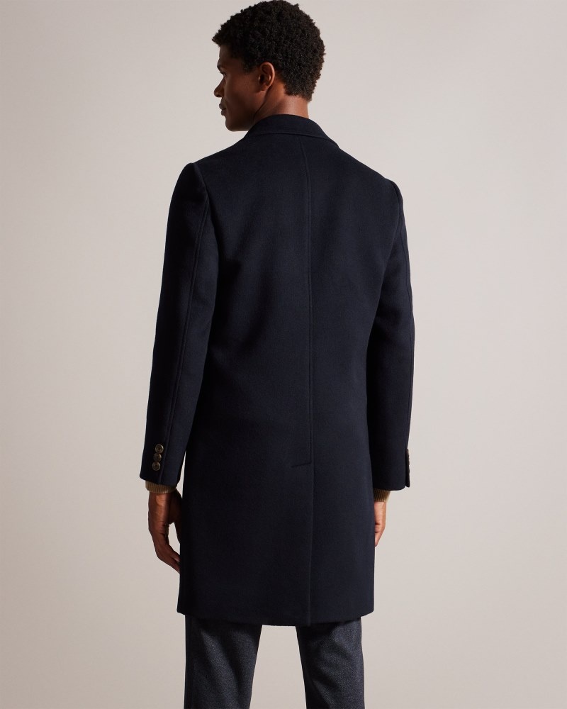 Navy Men's Ted Baker Wilding Wool Blend Overcoat Price In India | E0B-9315