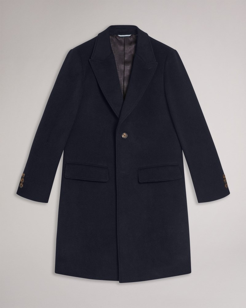 Navy Men's Ted Baker Wilding Wool Blend Overcoat Price In India | E0B-9315