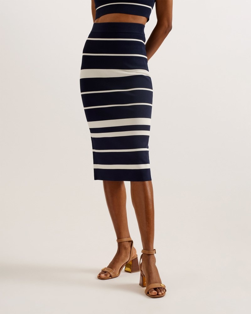 Navy Women's Ted Baker Emiliha Striped Bodycon Knit Skirt Price In India | V6P-2319